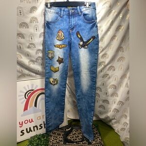 Embroidered Blue Skinny Jeans